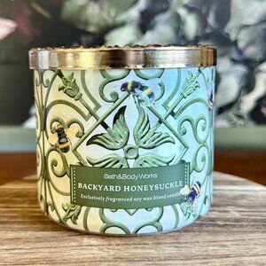NEW Bath & Body Works BACKYARD HONEYSUCKLE 3-Wick 14.5 oz Candle